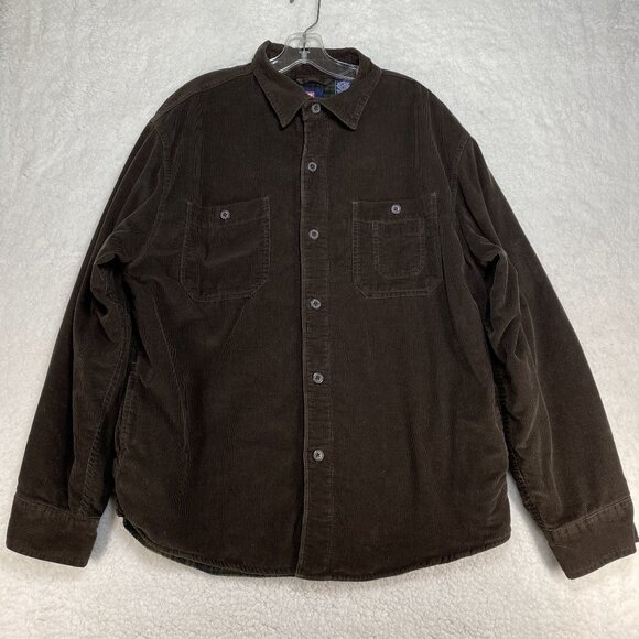 Chaps Jacket Mens Large Brown Lined Corduroy Cotton Button Up 4 Pockets - Picture 1 of 10